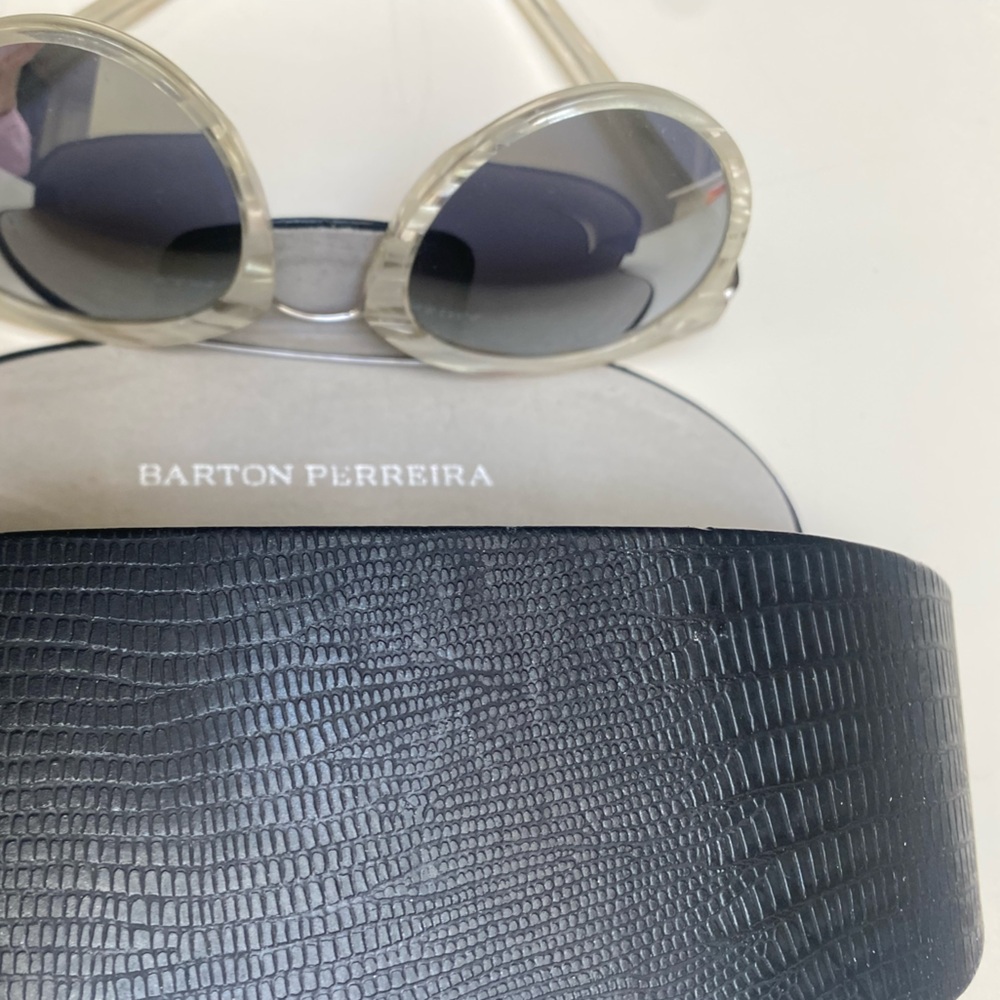 Barton Perreira Dietzel Sunglasses — Marbled Beige Frame, Gray Mirrored Lenses